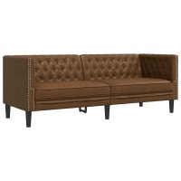 Canapea Chesterfield maro cu 3 locuri, tapiterie din piele intoarsa ecologica - 1