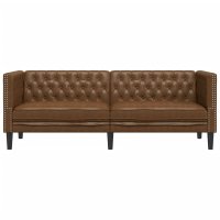 Canapea Chesterfield maro cu 3 locuri, tapiterie din piele intoarsa ecologica - 4