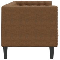 Canapea Chesterfield maro cu 3 locuri, tapiterie din piele intoarsa ecologica - 5