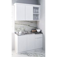 Set bucatarie SPACE 120 cm, 2 corpuri, cu sertar, blat termorezistent, fronturi MDF, alb antichizat - 1