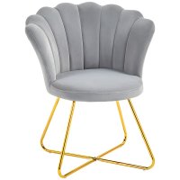 Fotoliu HOMCOM tip scoică din catifea cu picioare din otel - 69 x 64 x 80 cm gri - 1