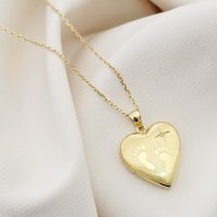 Medalion personalizat in forma de inima - Footsteps&Birthstone - Argint 925 placat cu Aur Galben 18K - 1