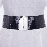 Curea lata elastica neagra de 7.5 cm cu paiete negre - 1