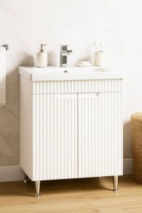 Set Baza front MDF si Lavoar seria 733, montat, 60 cm, alb rustic - 1