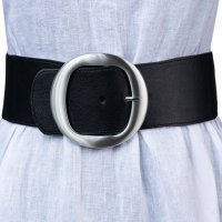 Curea elastica neagra de 7.5 cm cu catarama metalica rotunda - 1