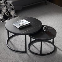 Set resigilat cu 2 masute rotunde de cafea din piatra sinterizata - 1