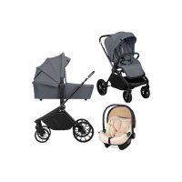 Carucior 3 in 1 Lionelo Mika Plus Gri cu Scoica Auto Bej Certificata ADAC - 1
