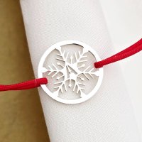 Bratara festiva - Disc cu fulg si initiala personalizata - Argint 925 - Snur reglabil - 1
