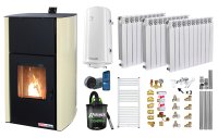 Pachet complet pentru incalzire, Termosemineu pe peleti Fornello Fiama Confort 12 kW, Calorifere aluminiu, Boiler 100 litri, Aspirator cenusa si accesorii - 1