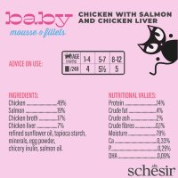 SCHESIR Baby Mousse & Fillets, Pui și Somon, conservă hrană umedă fără cereale pisici junior, (mousse), multipack, 55g x 3buc - 5