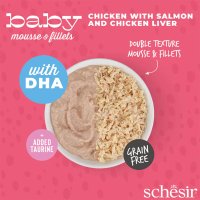 SCHESIR Baby Mousse & Fillets, Pui și Somon, conservă hrană umedă fără cereale pisici junior, (mousse), multipack, 55g x 3buc - 6