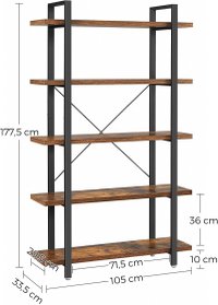 Raft de depozitare, Vasagle, Maro-Negru, 105x33.5x177.5 cm - 4