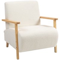 Fotoliu HOMCOM din Material Sherpa si Lemn, Stil Nordic, Crem | Aosom Romania - 1