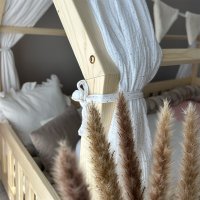 Pat copii montessori tip casuta, LittleAmy, Angel Nest, Balustrade cu bare plate, Natur, 100 x 200 cm - 2