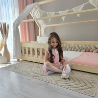 Pat copii montessori tip casuta, LittleAmy, Angel Nest, Balustrade cu bare plate, Natur, 100 x 200 cm - 4