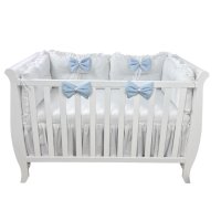 Set 4 perne aparatori super groase albe + cearsaf cu volanas si fundite 120x60 cm albastru pal - 1