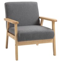 HOMCOM fotoliu de accent scandinav, cadru din lemn de pin, perne cu huse cu aspect de in, gri, 64 x 70 x 72 cm - 1