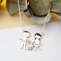 Pandantiv Familie cu 3 Membri si Shih Tzu - Argint 925 - 1