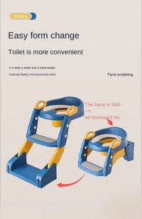 Reductor toaleta pentru copii Little Mom Blue, pliabil, ergonomic, sezut din PVC, manere de sustinere, vas colector detasabil, protectie anti-stropire, suprafata antiderapanta, 55 x 35 x 58 cm - 2