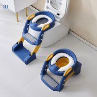 Reductor toaleta pentru copii Little Mom Blue, pliabil, ergonomic, sezut din PVC, manere de sustinere, vas colector detasabil, protectie anti-stropire, suprafata antiderapanta, 55 x 35 x 58 cm - 4