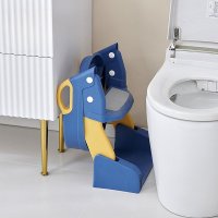 Reductor toaleta pentru copii Little Mom Blue, pliabil, ergonomic, sezut din PVC, manere de sustinere, vas colector detasabil, protectie anti-stropire, suprafata antiderapanta, 55 x 35 x 58 cm - 6