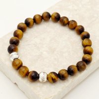 Bratara pietre semipretioase Ochi de tigru de 8 mm - Bilute din Argint 925 - Snur elastic - 1