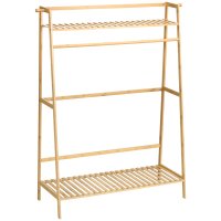 Cuier HOMCOM din Bambus cu 2 Nivele si Cârlige pentru Organizare, Design Modern, 114x40x139 cm, Lemn Natural | Aosom Romania - 1