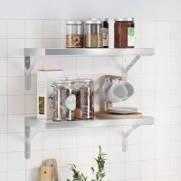 Rafturi de perete argintii din otel inoxidabil, set de 2 buc., 50x23,5 cm - 2