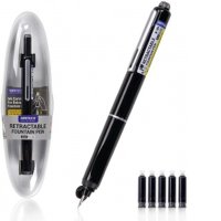 Stilou retractabil Writech, corp negru, cu 5 patroane de cerneala albastra si cutie cadou - 1