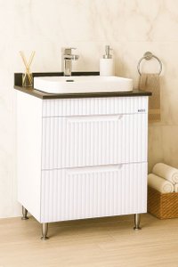 Set Baza front MDF si Lavoar seria 633, cu sertare, 60 cm, alb rustic - 1