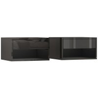 HOMCOM Set de 2 noptiere suspendate cu sertar, 37 x 32 x 21 cm, negru lucios - 1