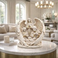 Statueta decorativa Nasterea Domnului cu inger - decor religios elegant 23 x 15.5 x 31 cm - 1