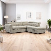 Coltar stanga extensibil cu depozitare, Nuvora, Pako, Bej 244x225x79 cm - 1