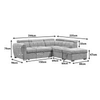 Coltar stanga extensibil cu depozitare, Nuvora, Pako, Bej 244x225x79 cm - 9