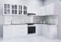 Set bucatarie IRIS COLT 300x140 cm, 11 corpuri, blat termorezistent, fronturi MDF, alb - 1