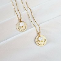 Set 2 lantisoare – Big & Middle Sister – Argint 925 placat cu Aur Galben 18K si charm picatura de Perla - 1