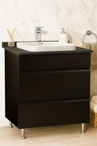 Set Baza Front MDF cu Lavoar 686, 70 cm, Negru, cu Sertare, Montat - 1