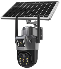 Camera de supraveghere V380 cu panou solar 8MP Detectare PIR lentile duble GRI - 1