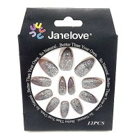 Set 12 Unghii False Degrade cu Sclipici Gri de la Janelove - 1