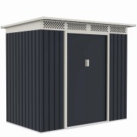 Căsuță metalică de grădină MESTERINO Bella-A, Gri/Bej, 203x117x180 cm, cu uși culisante și bază metalică - 1