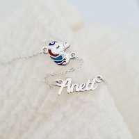 Lantisor personalizat cu Nume si pandantiv lateral Unicorn colorat cu email - Argint 925 - 1