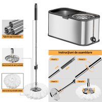 Set cu mop rotativ si galeata din otel inoxidabil, Tija ajustabila, F7, Auriu - 5
