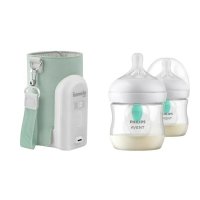 Set Incalzitor Biberoane Lionelo ThermUp Go Evo USB cu 2 Biberoane Philips Avent AirFree, Verde - 1