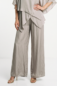 Pantaloni Palazzo Din Matase Si Vascoza, Grej, Cu Dublura - 1