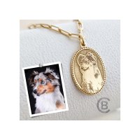 Lantisor personalizata cu poza - Ovalul Amintirilor - Model fotogravura relief - Argint 925 placat cu Aur Galben 18K - 1