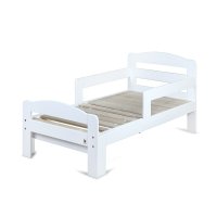 Pat din lemn pentru copii si adolescenti, extensibil 140-190x70 cm, YappyKids YappyGrow, alb, cu bariere de protectie - 1