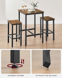Set masa de bar, Vasagle, Maro-Negru, 60x60x90 cm - 1