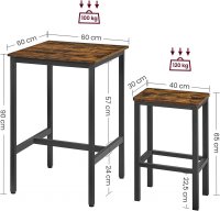 Set masa de bar, Vasagle, Maro-Negru, 60x60x90 cm - 7