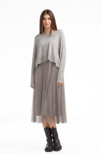 Rochie din tulle cu puloveras despicat la spate, gri - 1