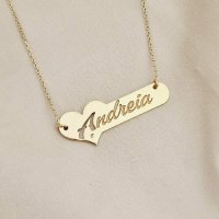 Lantisor cu pandantiv placuta personalizata cu nume si Diamant Natural - Argint placat cu Aur Galben 18K - 1